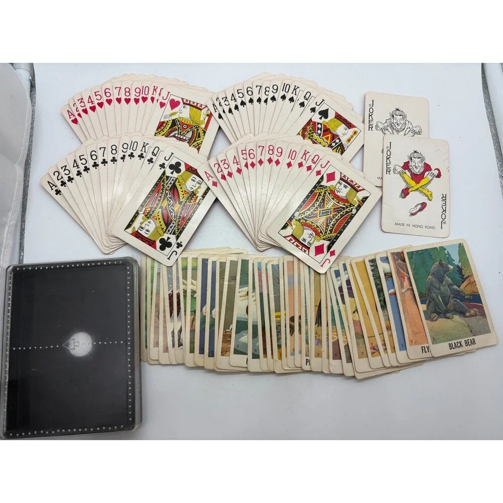 Vintage Hong Kong Double Deck Playing Cards Set w/ Pictorial Wildlife Cards